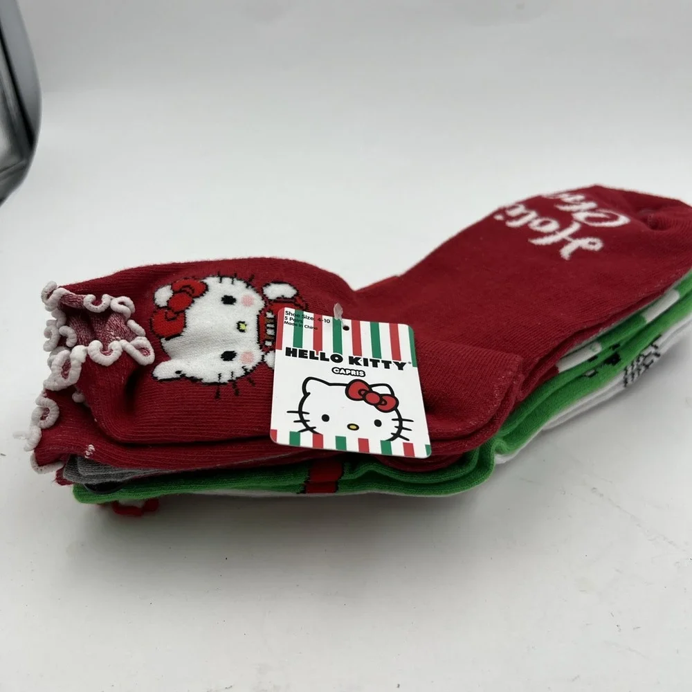 Hello Kitty 5 Pack Capris Socks 2023‎ Christmas Gift Set Holiday Sanrio Stocking
